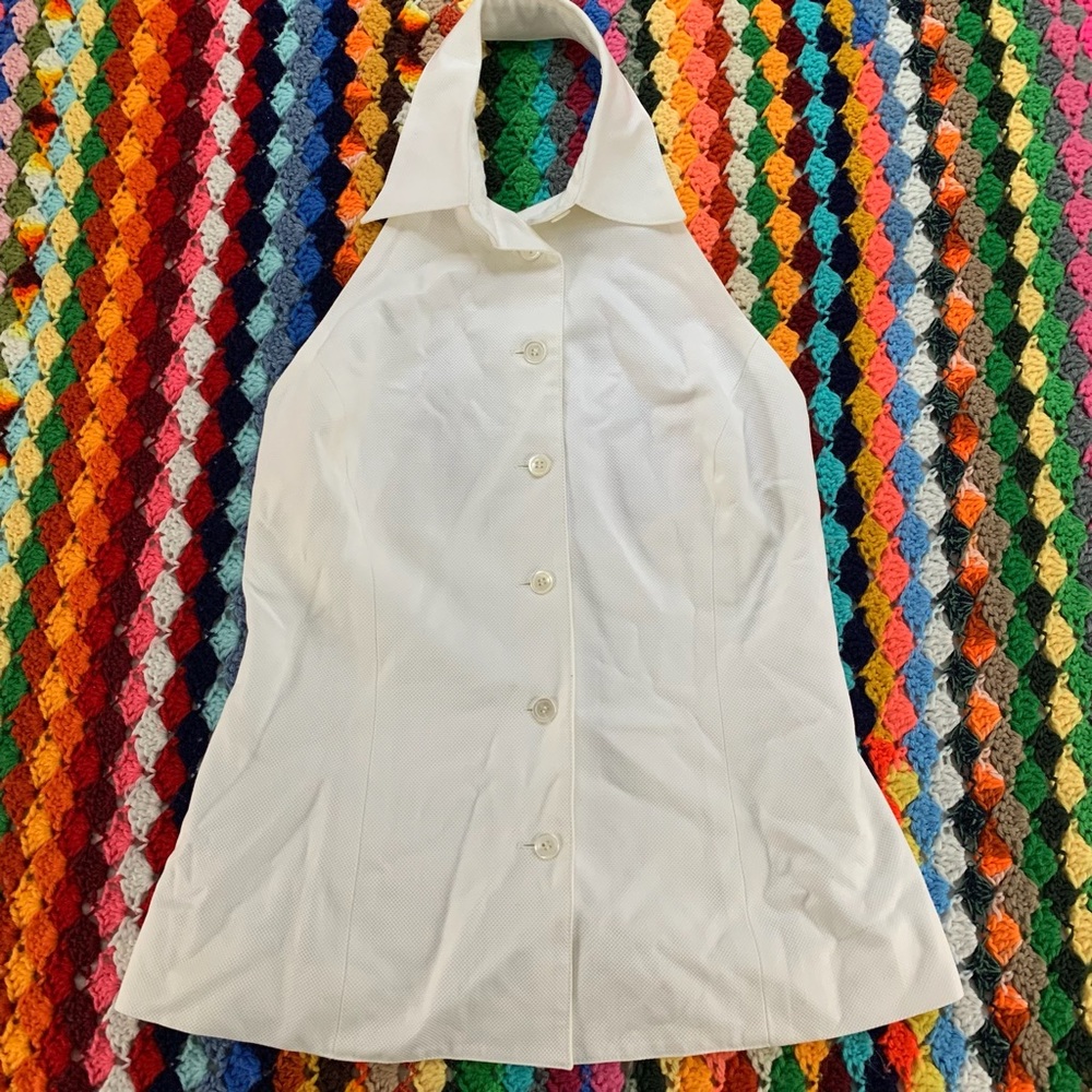 Vintage 1980s Deadstock Michael Kors Collar Button Up Fitted Cotton Halt… - Picture 8 of 15